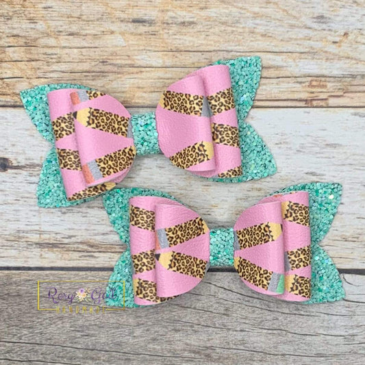 Rory Gail Handmade Bows Leopard Pencils 3” Double Diva Piggies