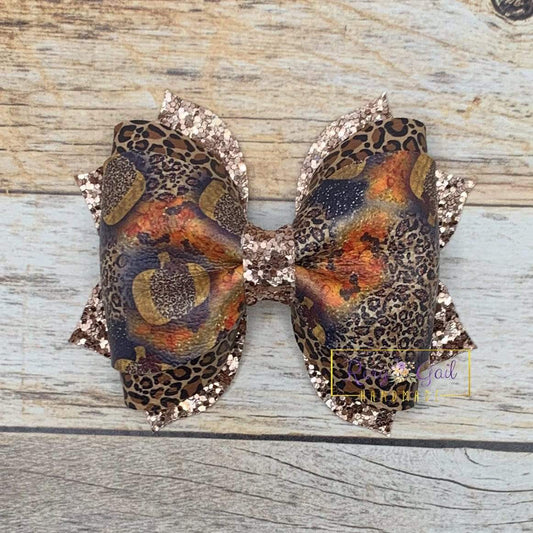 Rory Gail Handmade Bows Leopard Pumpkins 3.5 inch Phoebe Pinch Bow