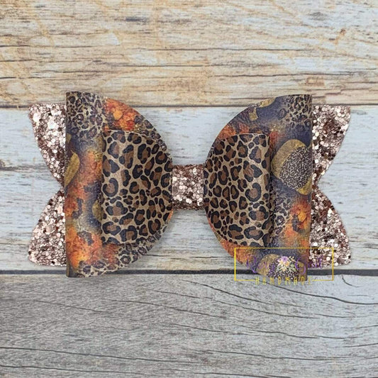 Rory Gail Handmade Bows Leopard Pumpkins  4” Double Diva Bow