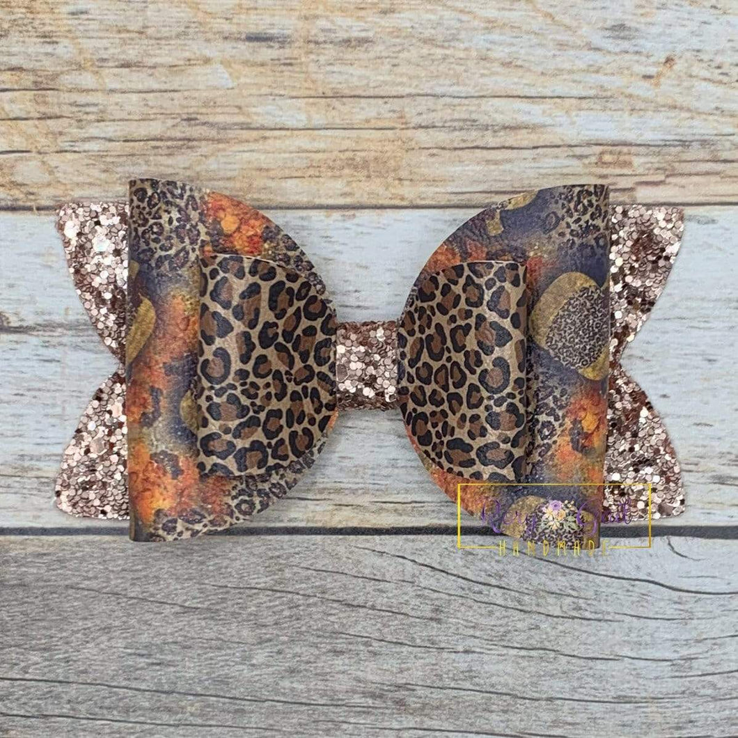 Rory Gail Handmade Bows Leopard Pumpkins  4” Double Diva Bow