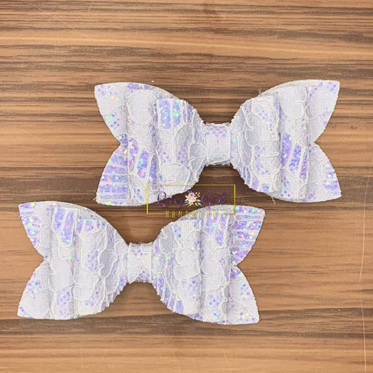 Rory Gail Handmade Bows Lilac Glitter Lace 3” Double Diva Piggies