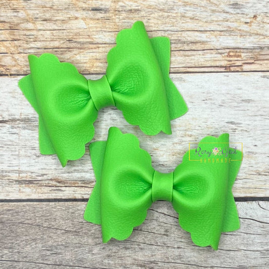 Rory Gail Handmade Bows Lime Green 2.5 inch Scalloped Pinch Pigtail Hair Bows