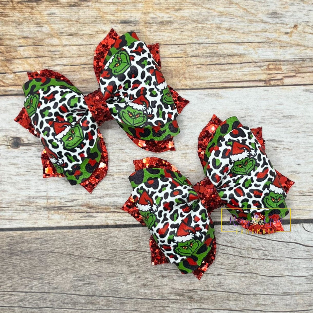 Rory Gail Handmade Bows Mean Leopard Christmas 2.5 inch Phoebe Piggies