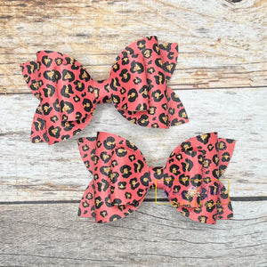 Rory Gail Handmade Bows Melon Glitter Leopard 3” Double Diva Piggies NEW STYLE