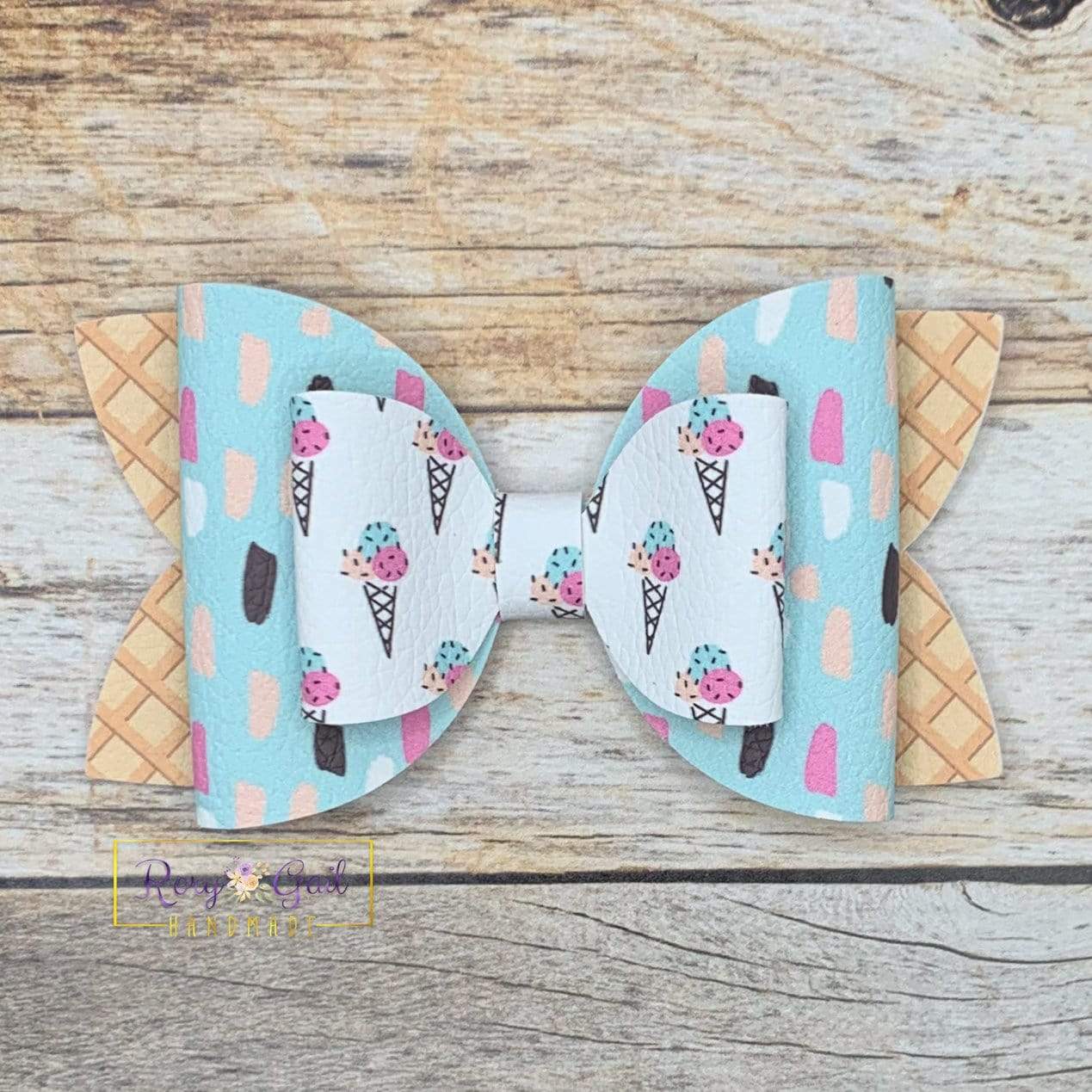 Rory Gail Handmade Bows Mint Chip Ice Cream 4” Double Diva Bow