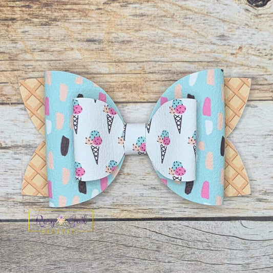 Rory Gail Handmade Bows Mint Chip Ice Cream 4” Double Diva Bow