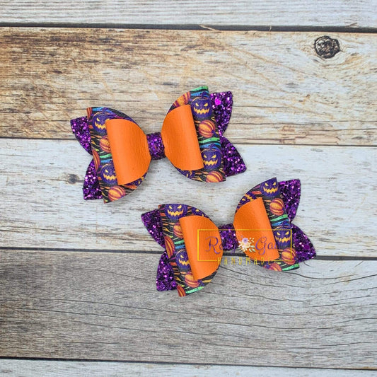Rory Gail Handmade Bows Neon Pumpkins 3” Double Diva Piggies NEW STYLE