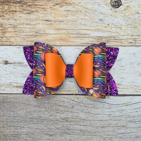 Rory Gail Handmade Bows Neon Pumpkins 4” Double Diva Bow