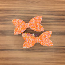 Load image into Gallery viewer, Rory Gail Handmade Bows Orange Highlighter Glitter 3 inch Double Diva Piggies
