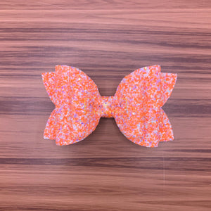 Rory Gail Handmade Bows Orange Highlighter Glitter 4 inch Double Diva Bow