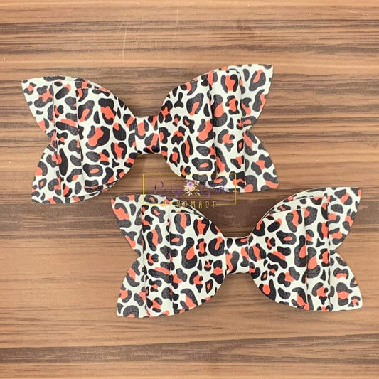 Rory Gail Handmade Bows Orange Leopard 3” Double Diva Piggies
