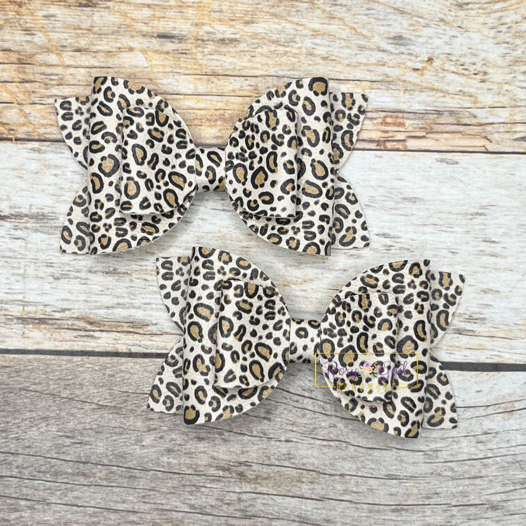 Rory Gail Handmade Bows Pale Leopard 3” Double Diva Piggies