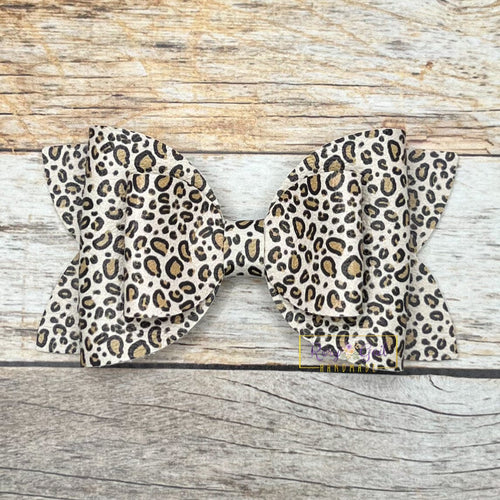 Rory Gail Handmade Bows Pale Leopard 4” Double Diva Bow