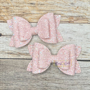 Rory Gail Handmade Bows Peach Cloud Glitter 3” Double Diva Piggies