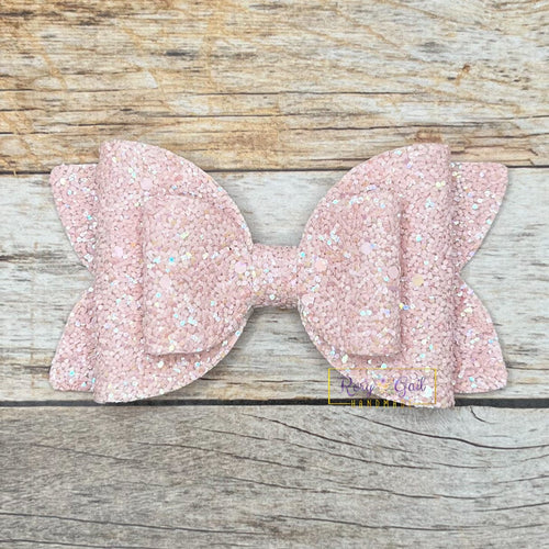 Rory Gail Handmade Bows Peach Cloud Glitter 4” Double Diva Bow