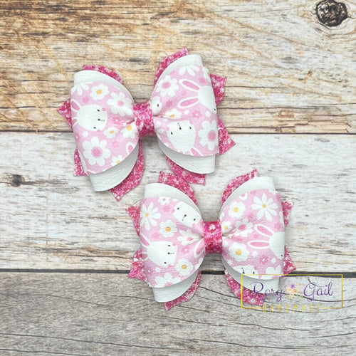 Rory Gail Handmade Bows Pink Bunnies 2.5 inch Phoebe Piggies