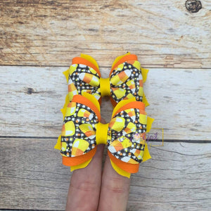 Rory Gail Handmade Bows Plaid Candy Corn 2.5 inch Phoebe Piggies