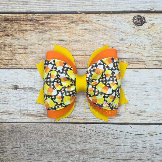 Rory Gail Handmade Bows Plaid Candy Corn 3.5 inch Phoebe Pinch Bow