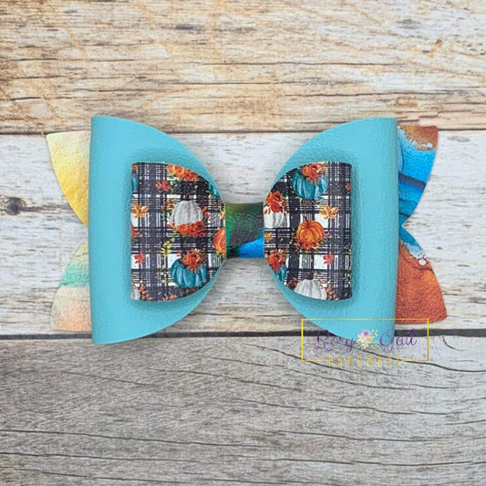 Rory Gail Handmade Bows Plaid Pumpkins  4” Double Diva Bow