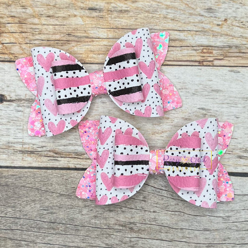 Rory Gail Handmade Bows Polka Dots & Hearts 3” Double Diva Pigtail Hair Bows