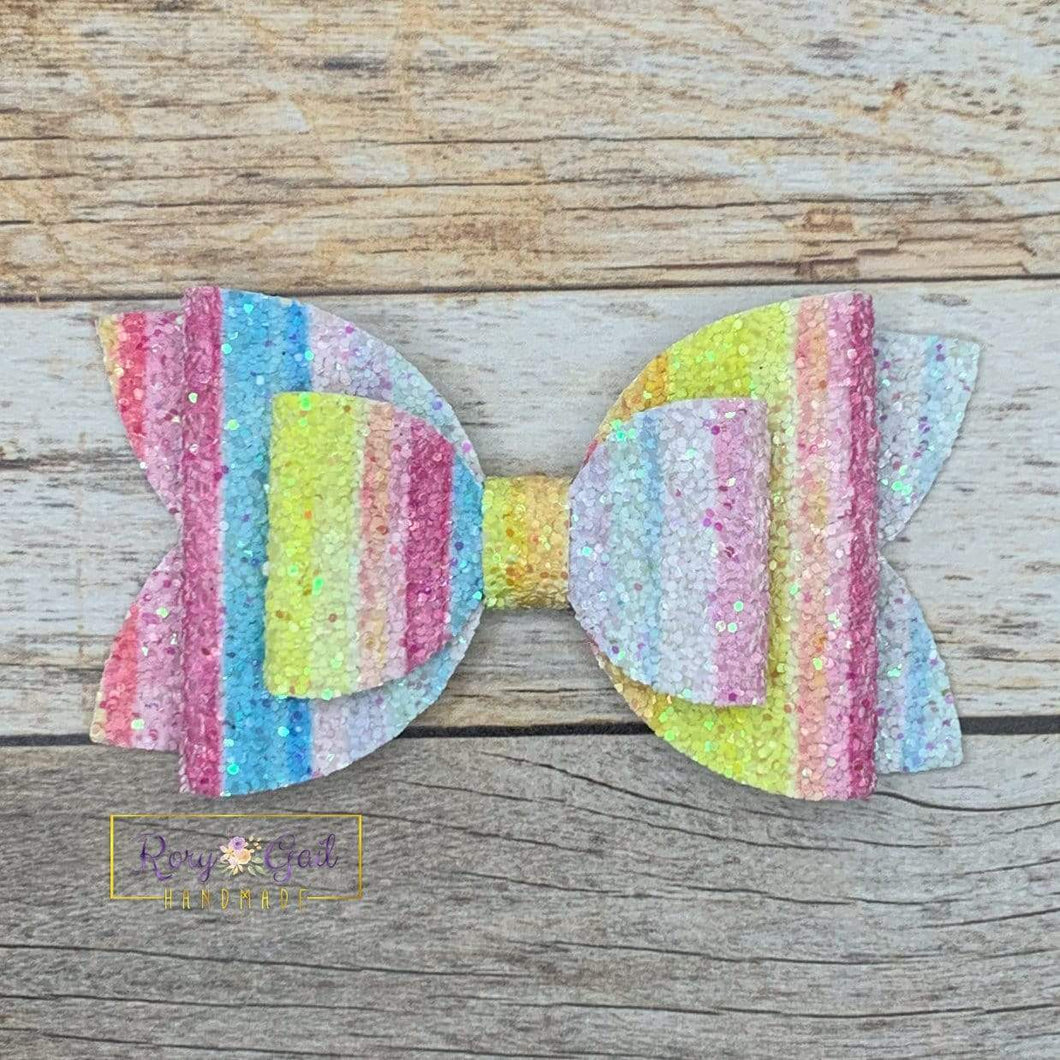 Rory Gail Handmade Bows Popsicle Glitter Stripes 4” Double Diva Bow