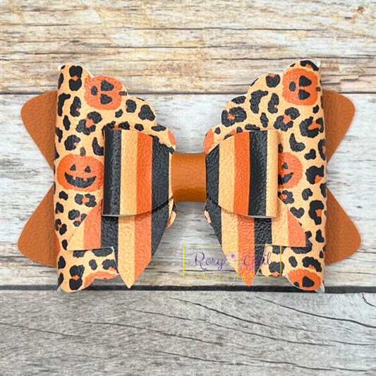 Rory Gail Handmade Bows Pumpkin Leopard 3.5 inch Magnolia Bow