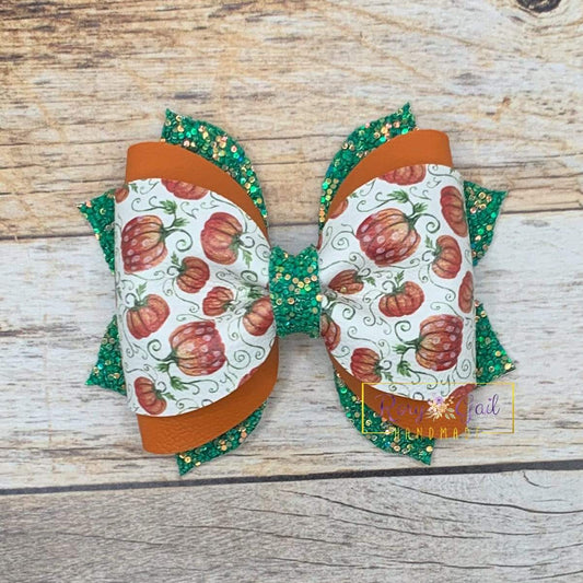 Rory Gail Handmade Bows Pumpkin On The Vine 3.5 inch Phoebe Pinch Bow