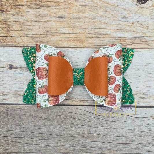 Rory Gail Handmade Bows Pumpkin On The Vine  4” Double Diva Bow