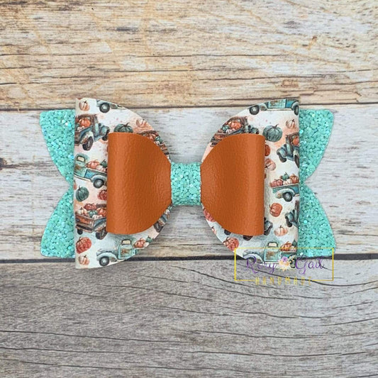 Rory Gail Handmade Bows Pumpkin Pickup  4” Double Diva Bow