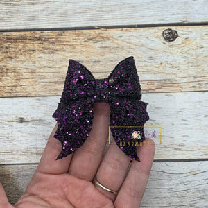 Rory Gail Handmade Bows Purple Glitter 2.5 inch Bat Bow