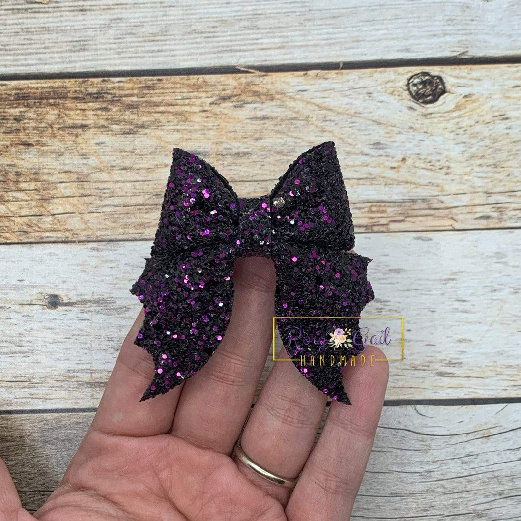 Rory Gail Handmade Bows Purple Glitter 2.5 inch Bat Bow