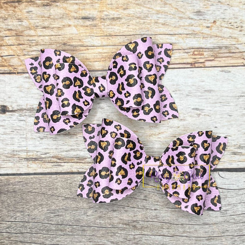 Rory Gail Handmade Bows Purple Glitter Leopard 3” Double Diva Piggies NEW STYLE