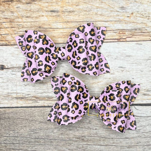 Rory Gail Handmade Bows Purple Glitter Leopard 3” Double Diva Piggies NEW STYLE
