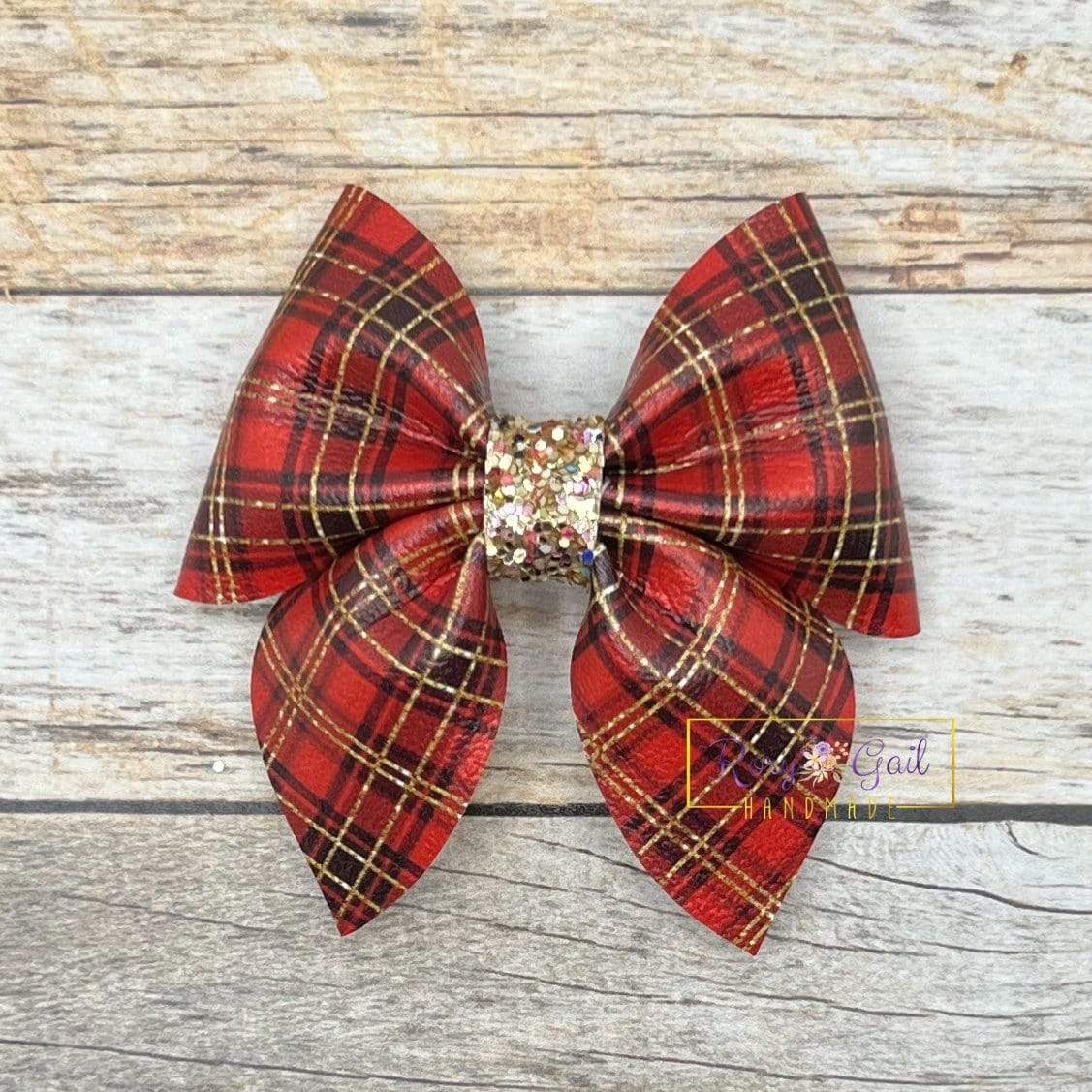 Rory Gail Handmade Bows Red Glitter Plaid 3 inch Sailor Bow