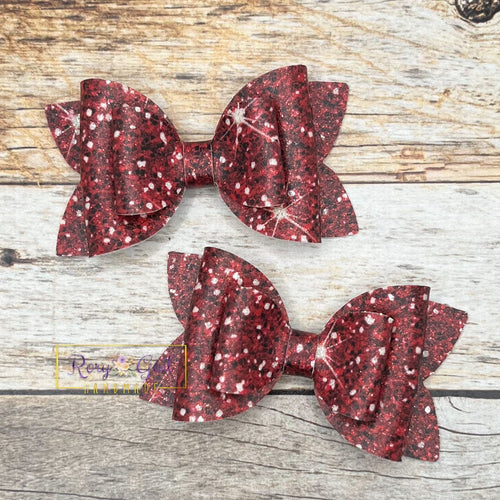 Rory Gail Handmade Bows Red Glossy Faux Glitter 3” Double Diva Piggies