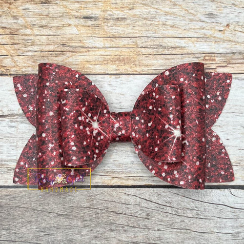 Rory Gail Handmade Bows Red Glossy Faux Glitter 4” Double Diva Bow