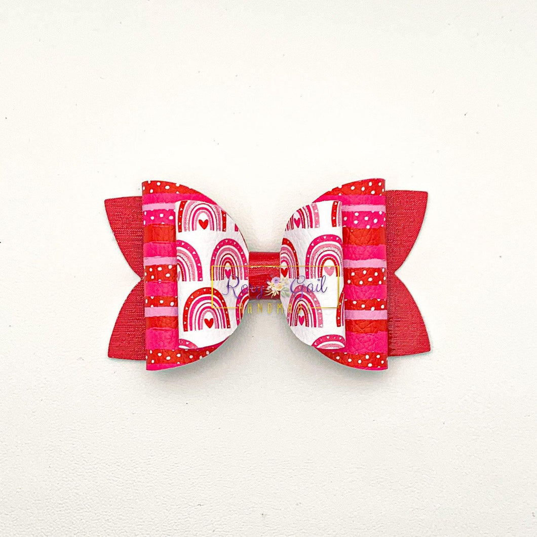 Rory Gail Handmade Bows Red Rainbows 4 inch Double Diva Bow