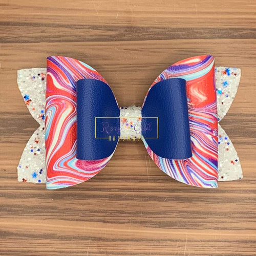 Rory Gail Handmade Bows RWB Oil Spill 4” Double Diva Bow