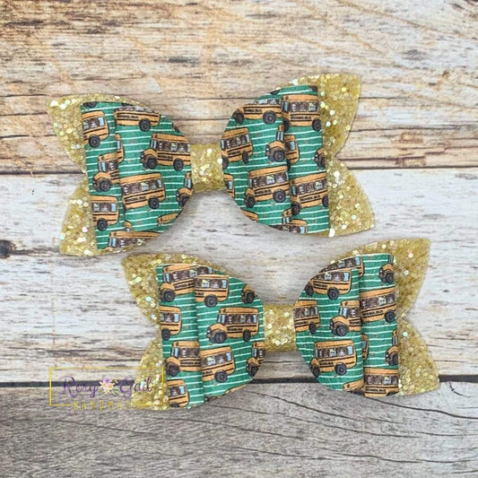 Rory Gail Handmade Bows School Bus 3” Double Diva Piggies