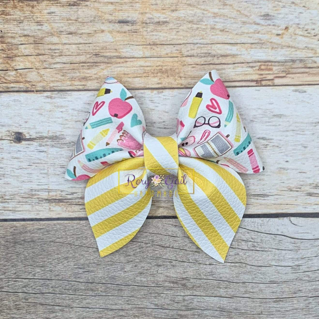 Rory Gail Handmade Bows School Supplies with Yellow Stripes 3 inch Sailor Bow