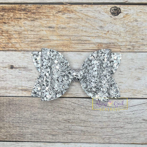 Rory Gail Handmade Bows Silver Glitter 4” Double Diva Bow