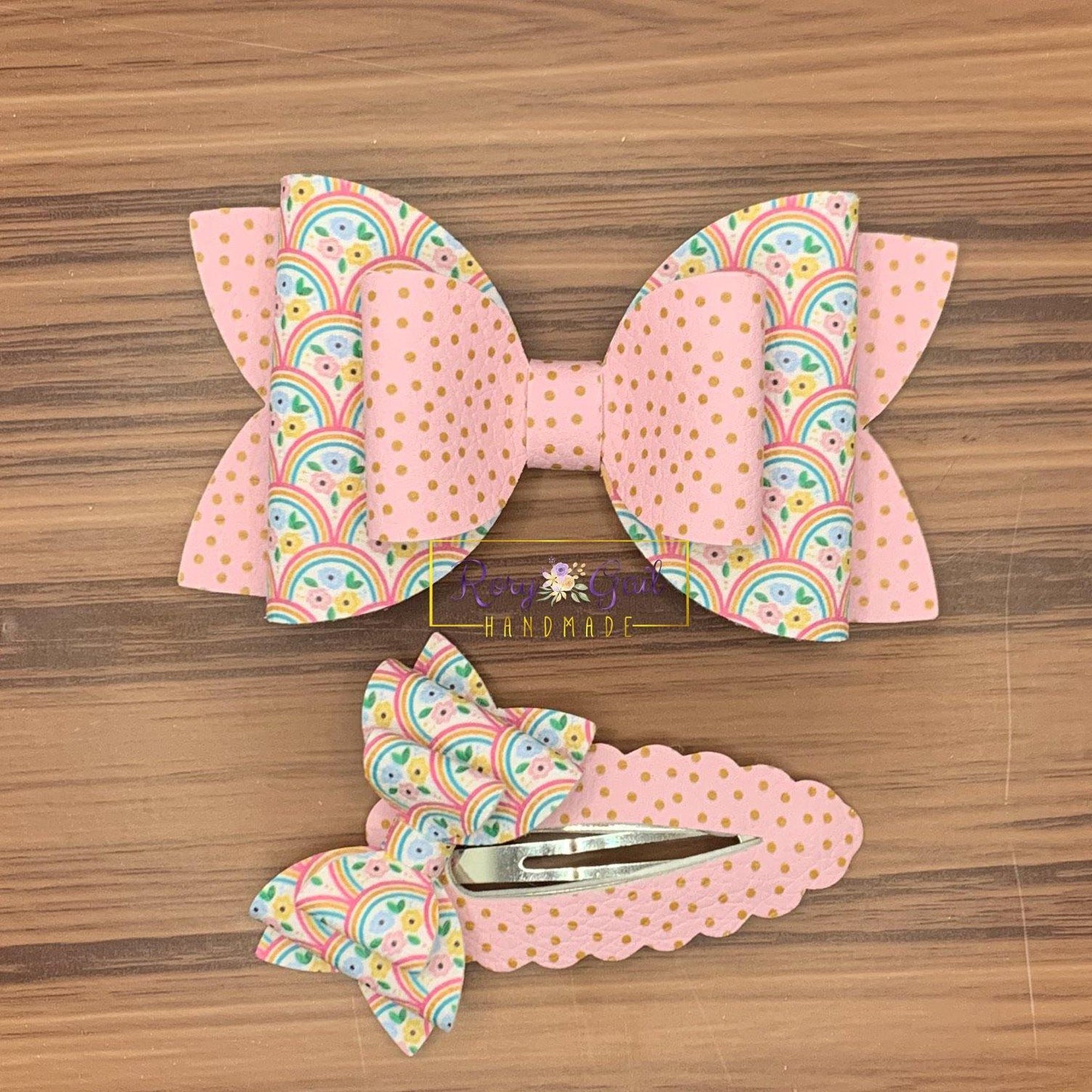 Rory Gail Handmade Bows Spring Floral Rainbows 4 inch Double Diva Bow