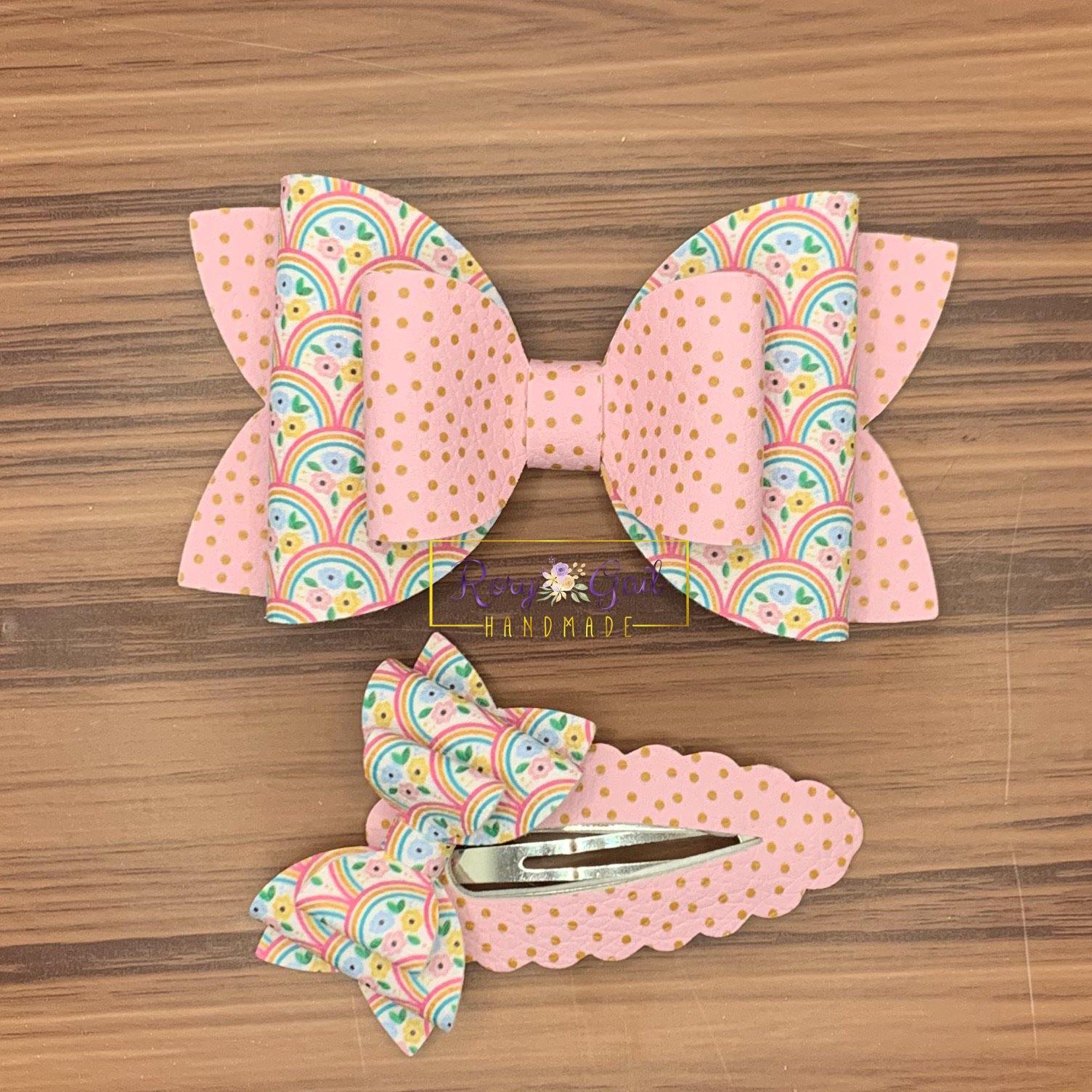 Rory Gail Handmade Bows Spring Floral Rainbows 4 inch Double Diva Bow