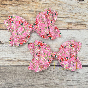 Rory Gail Handmade Bows Strawberry Glitter 3” Double Diva Piggies