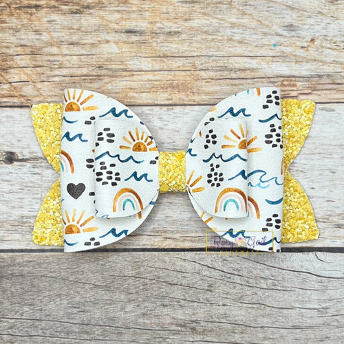 Rory Gail Handmade Bows Sunny Rainbow Wave 4” Double Diva Bow