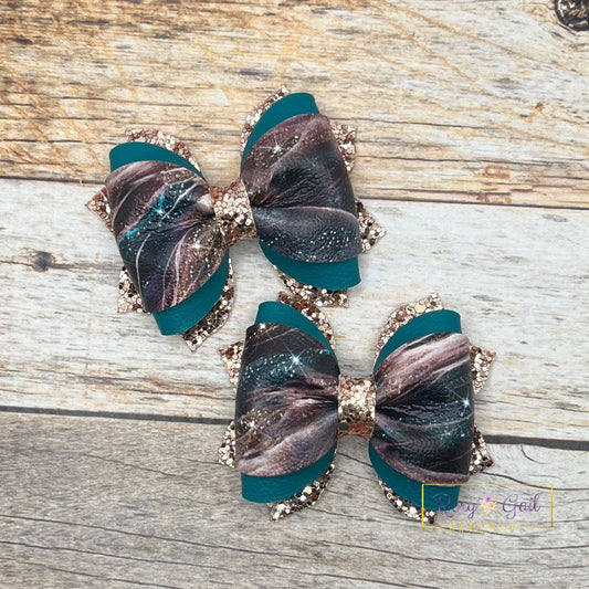 Rory Gail Handmade Bows Teal Galaxy 2.5 inch Phoebe Piggies