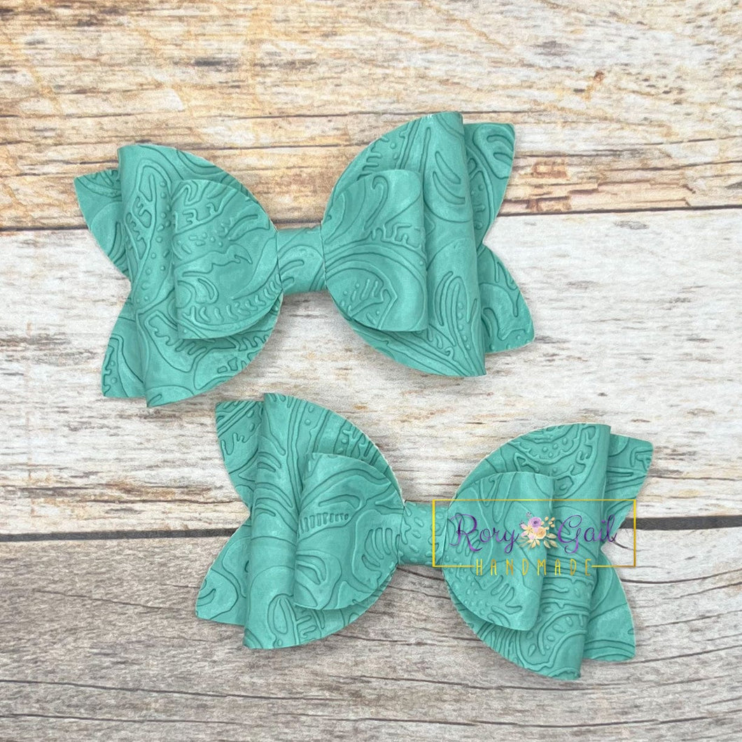 Rory Gail Handmade Bows Turquoise Embossed 3” Double Diva Piggies NEW STYLE