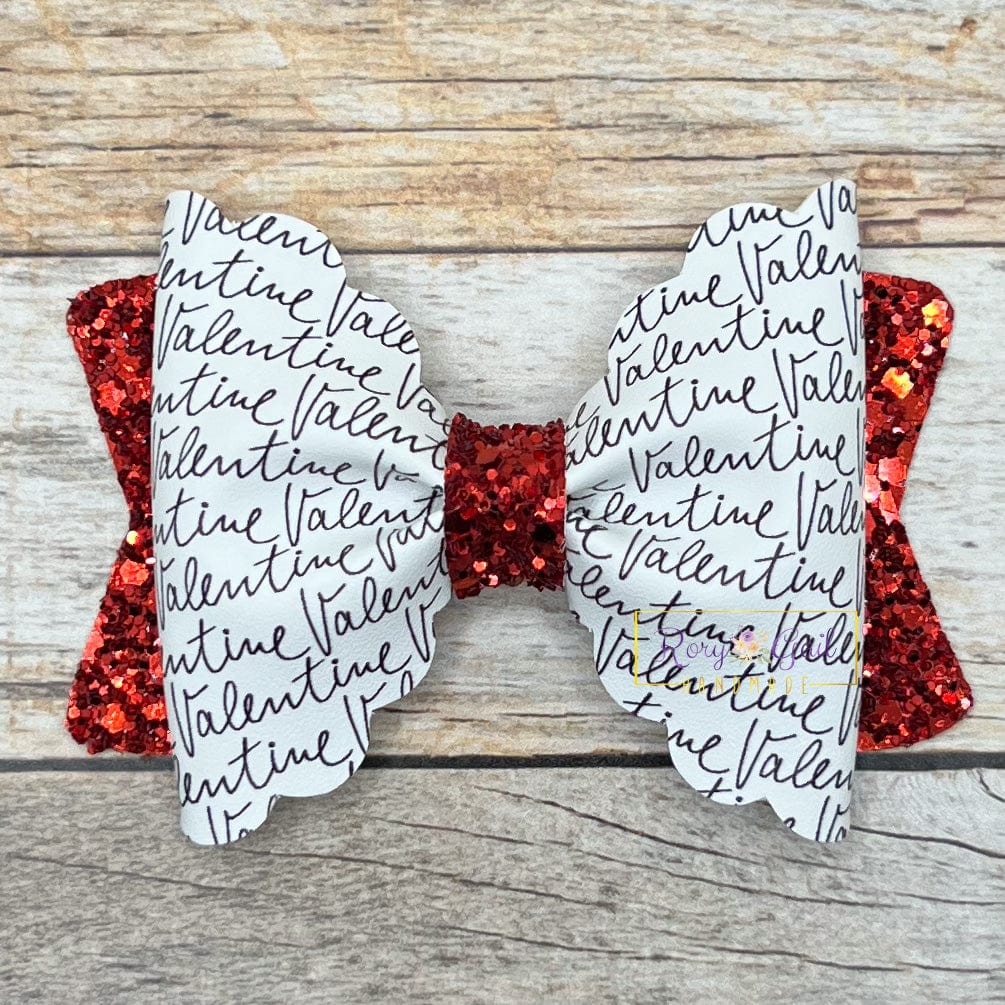 Rory Gail Handmade Bows Valentine Script 3.5 inch Scalloped Pinch Bow