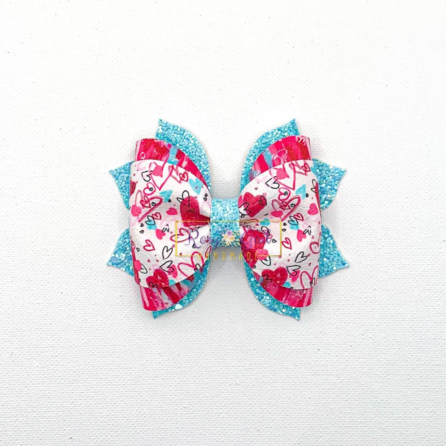 Rory Gail Handmade Bows Watercolor Hearts 3.5 inch Phoebe Bow