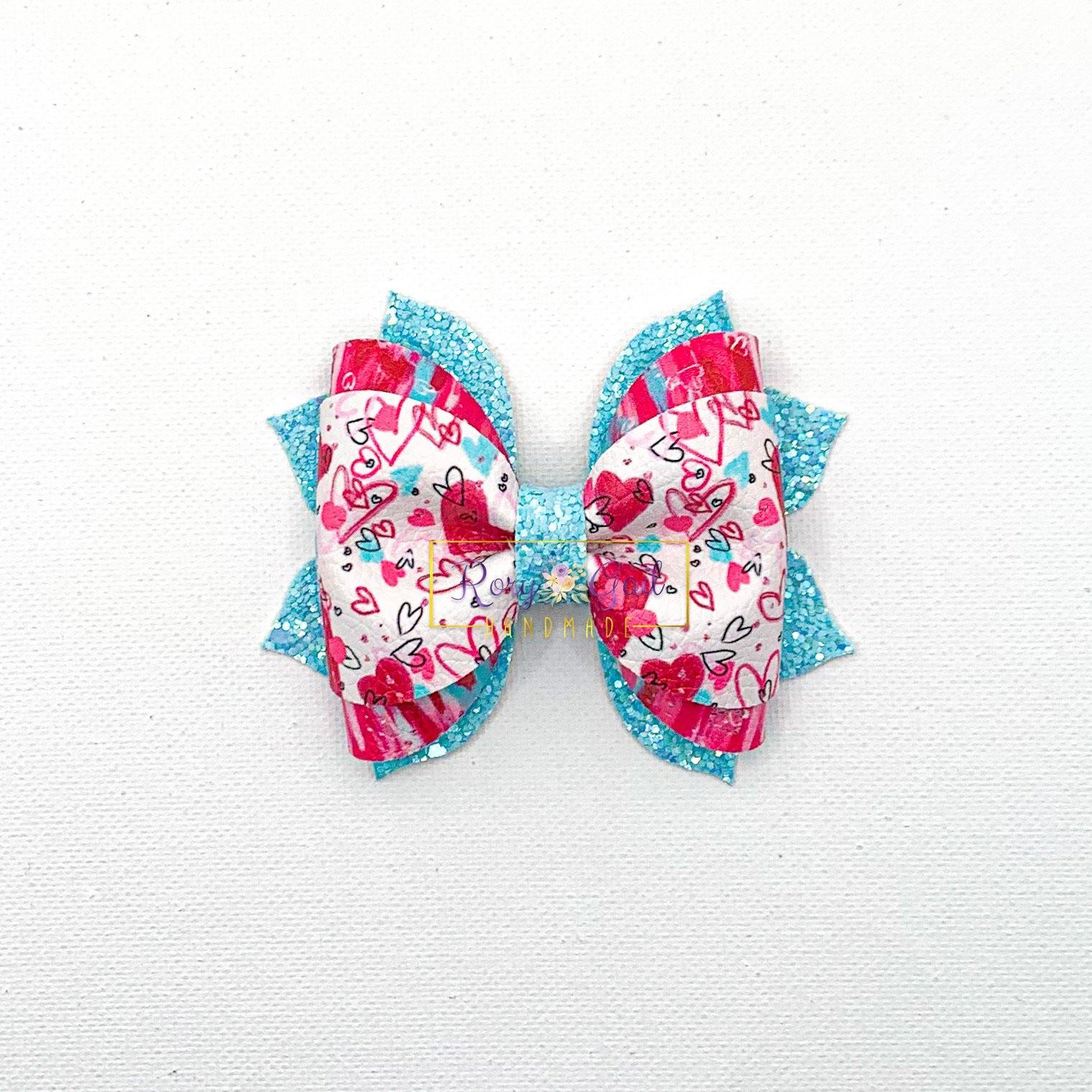 Rory Gail Handmade Bows Watercolor Hearts 3.5 inch Phoebe Bow